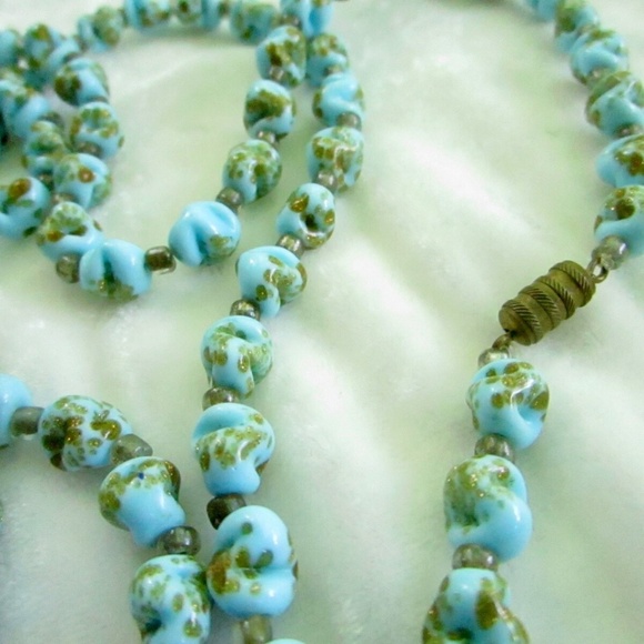 high-quality lot--3 long GLASS flapper bead necklaces, vintage 1960s+ - Picture 3 of 9